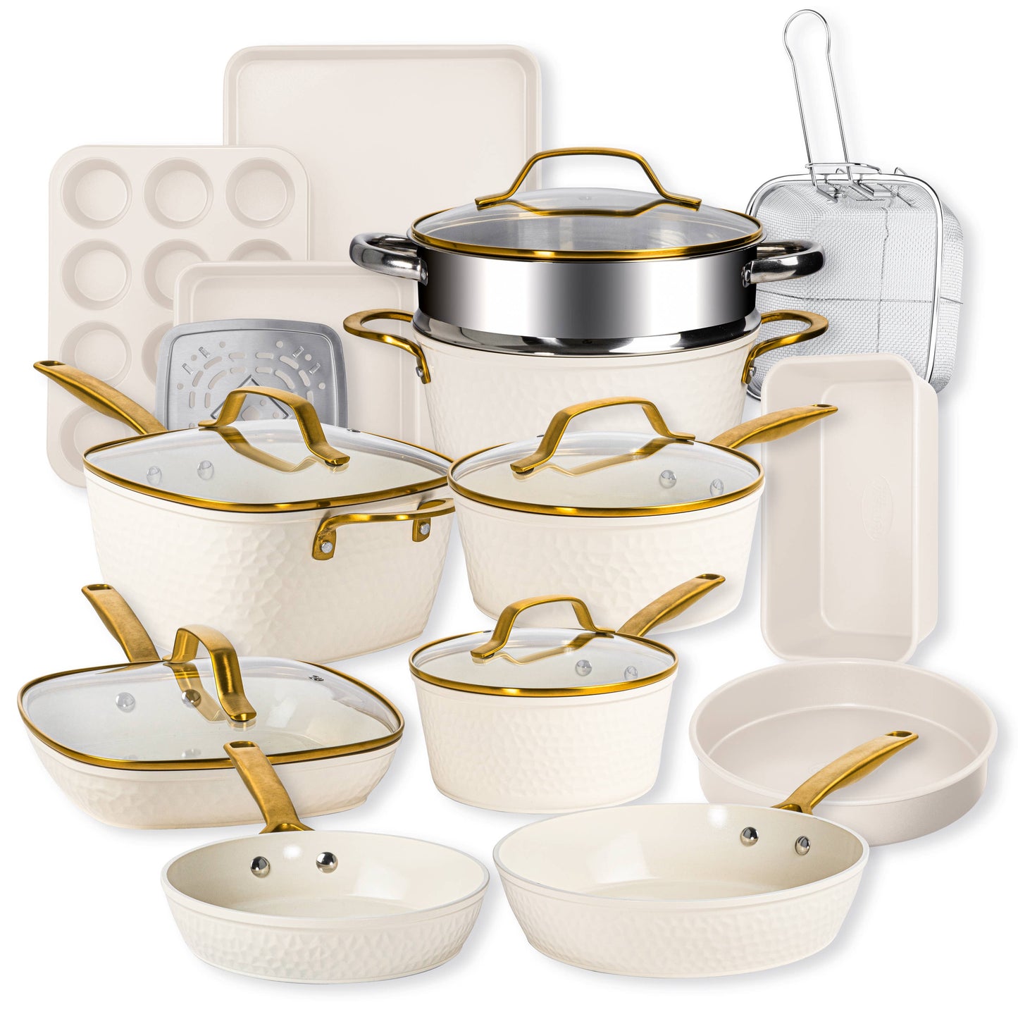 Gotham Steel/Granitestone - Gotham Steel Pro Hammered Collection 20-Piece Cream