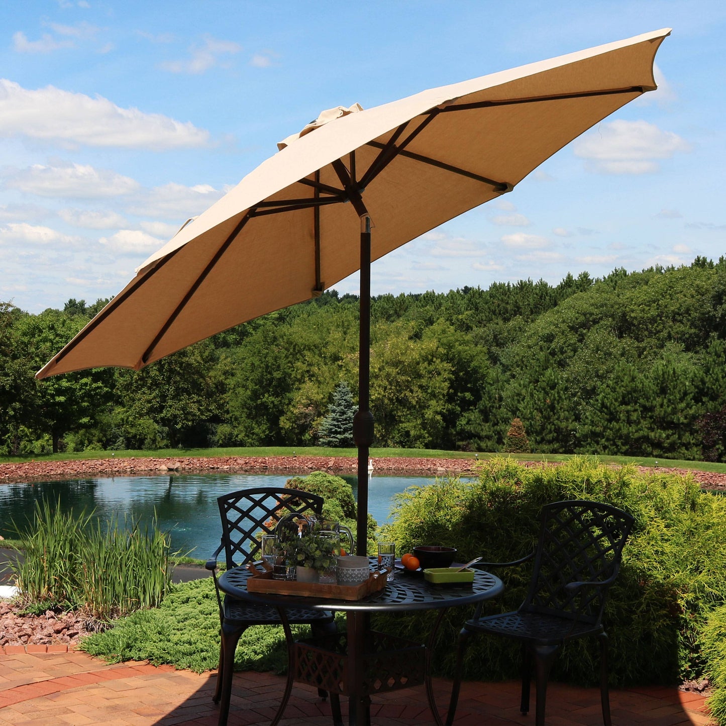 Sunnydaze Decor - Sunnydaze Aluminum Sunbrella Patio Umbrella - Beige - 9-Foot