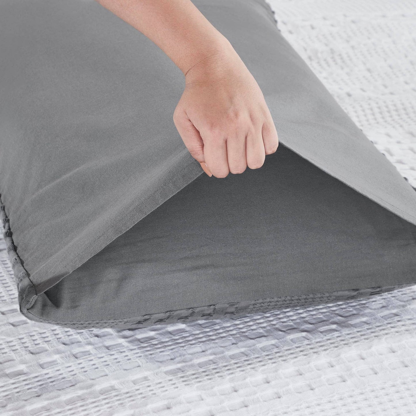 VHC Brands - Dark Gray Waffle Weave Cotton Queen Sham Set of 2 20x30