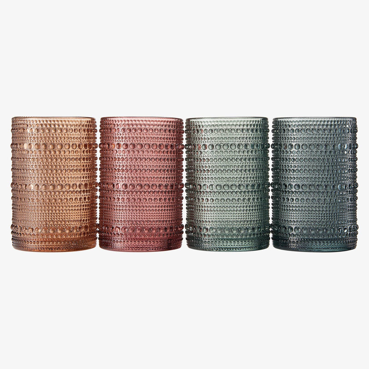 The Wine Savant /  Khen Glassware - Beaded Highball Drinking Glasses | Set of 4 | Muted Color