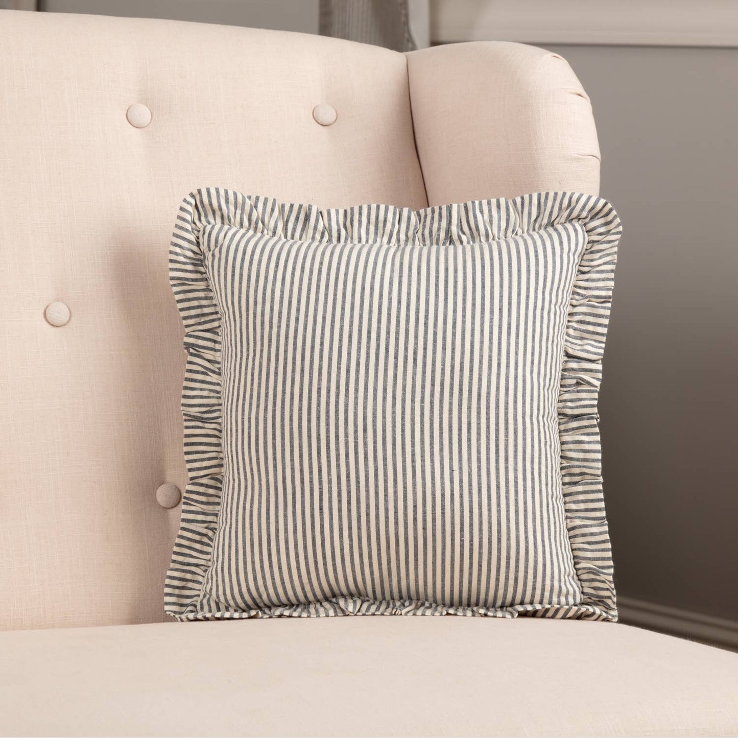 VHC Brands - Farmhouse Ticking Stripe Pillow 12x12 – Blue Seersucker