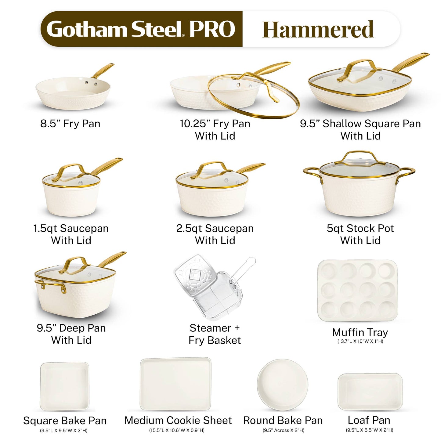 Gotham Steel/Granitestone - Gotham Steel Pro Hammered Collection 20-Piece Cream