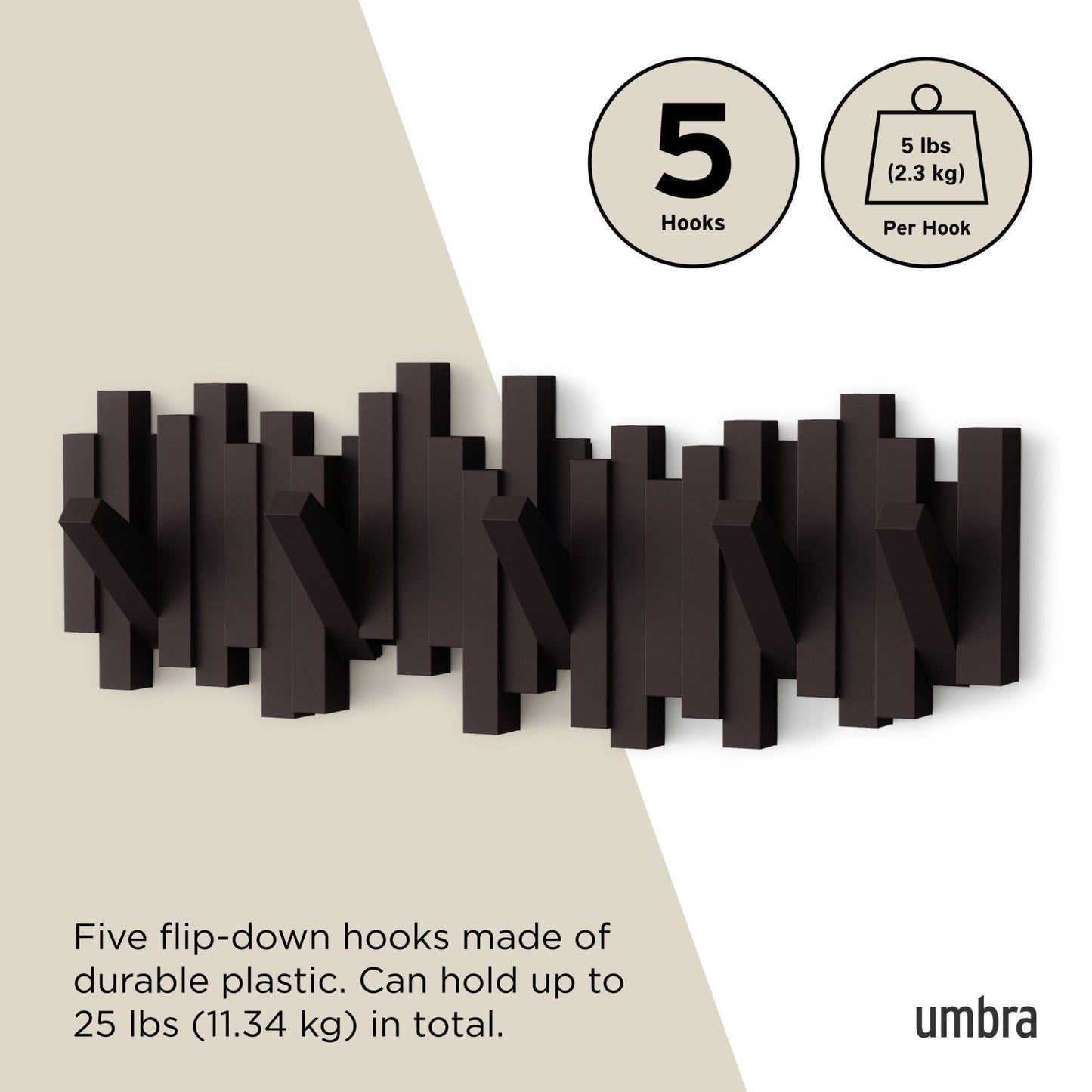 Umbra - Wall Hooks Sticks 5 Hook Coat Rack by Umbra