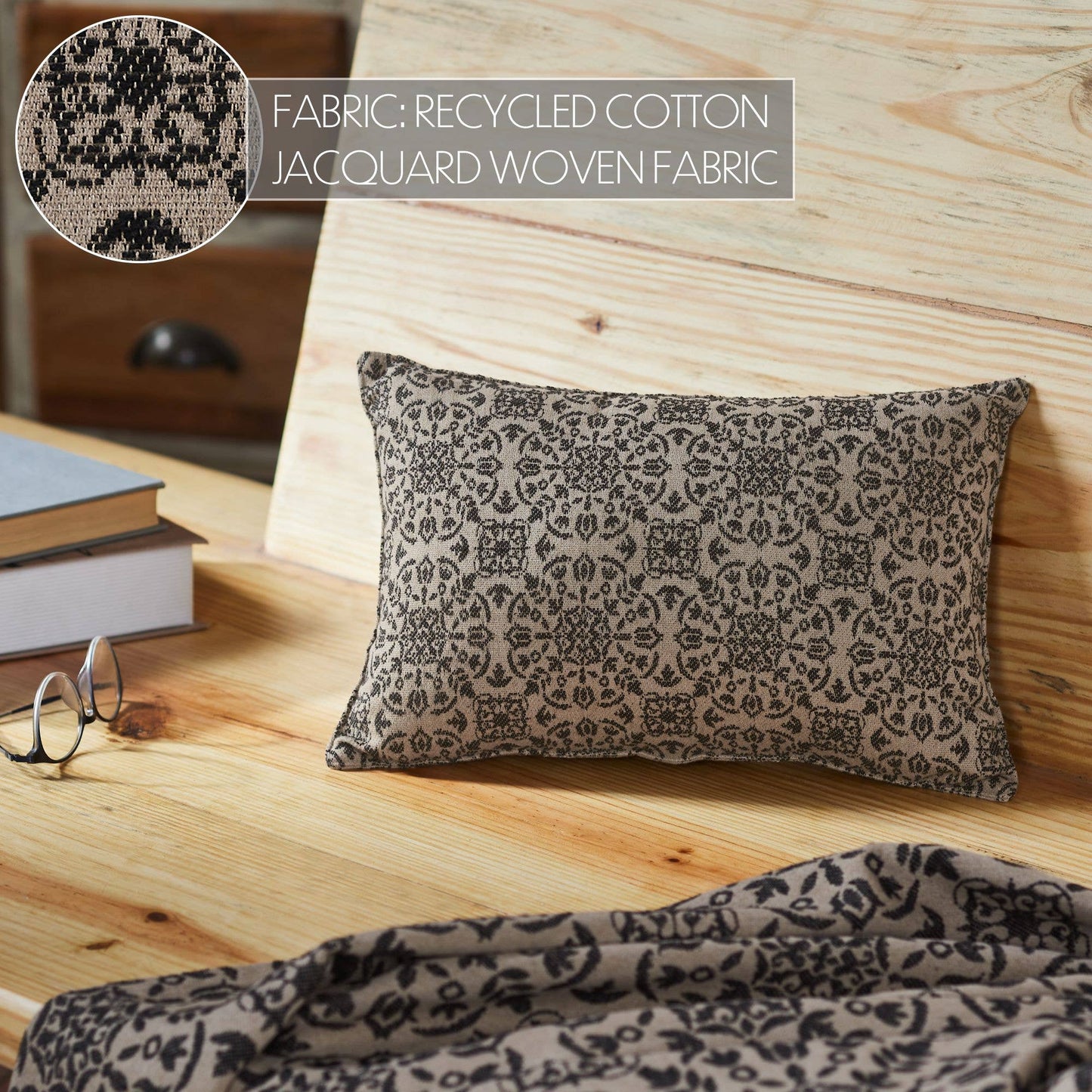 VHC Brands - Custom House Black Tan Jacquard Pillow 9.5x14
