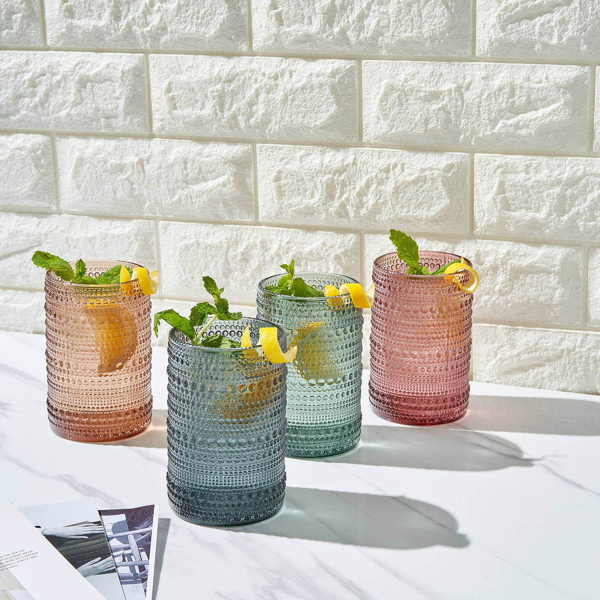 The Wine Savant /  Khen Glassware - Beaded Highball Drinking Glasses | Set of 4 | Muted Color