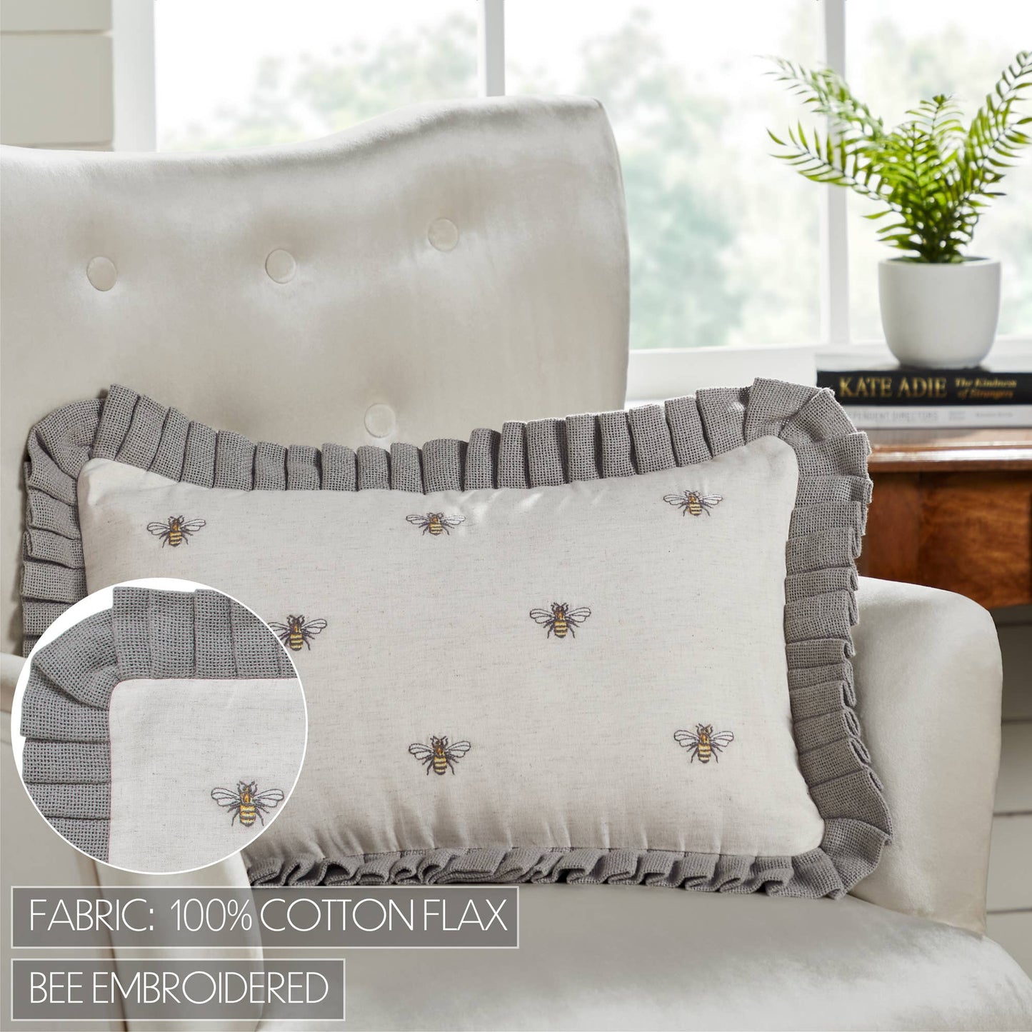 VHC Brands - Embroidered Bee Pillow 14x22