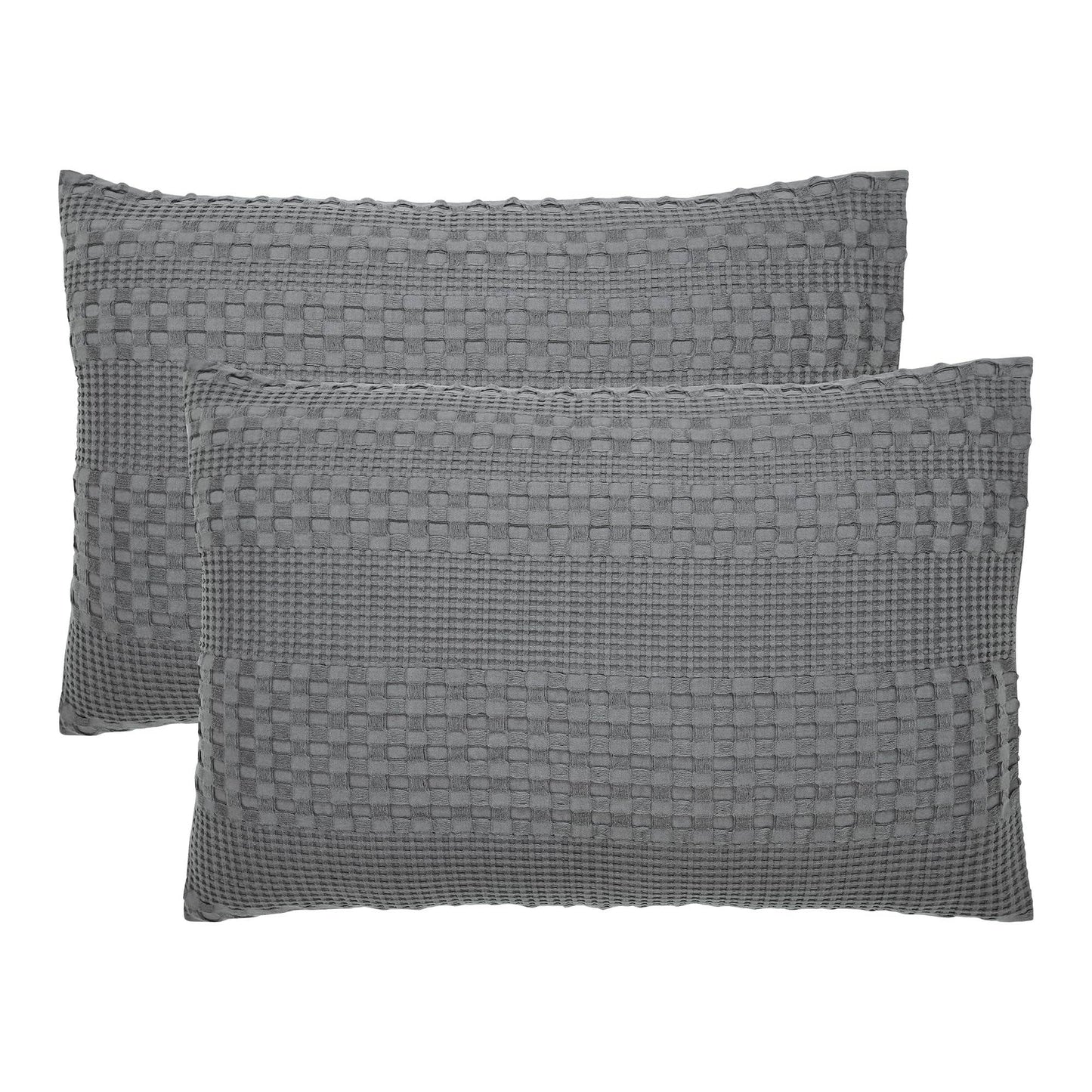 VHC Brands - Dark Gray Waffle Weave Cotton Queen Sham Set of 2 20x30