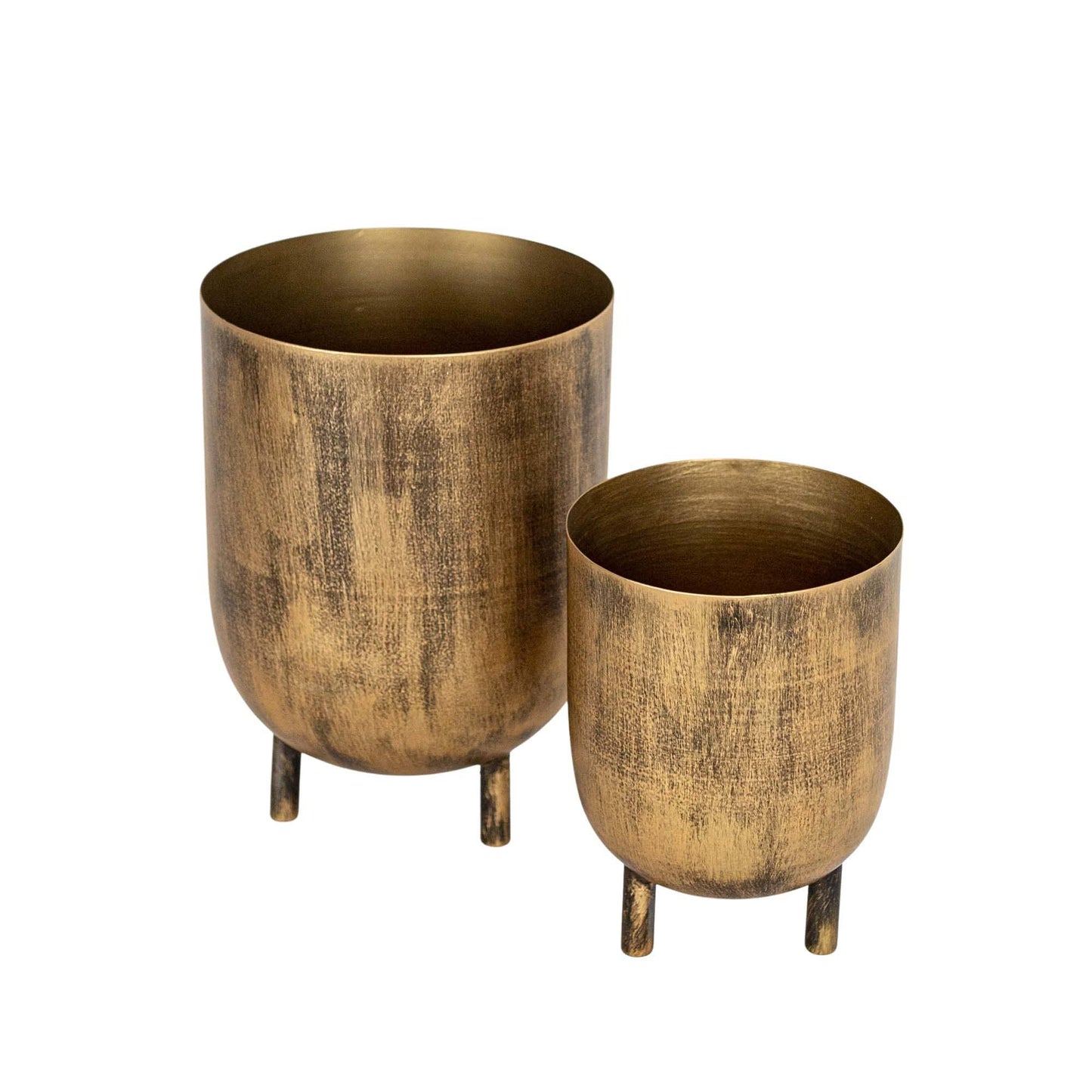 Foreside Home & Garden - Kacela Set of 2 Brass Boho Footed Garden Planter Pots Metal