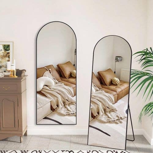 Black 63x20 Inch Metal Arch Stand Full Length Mirror