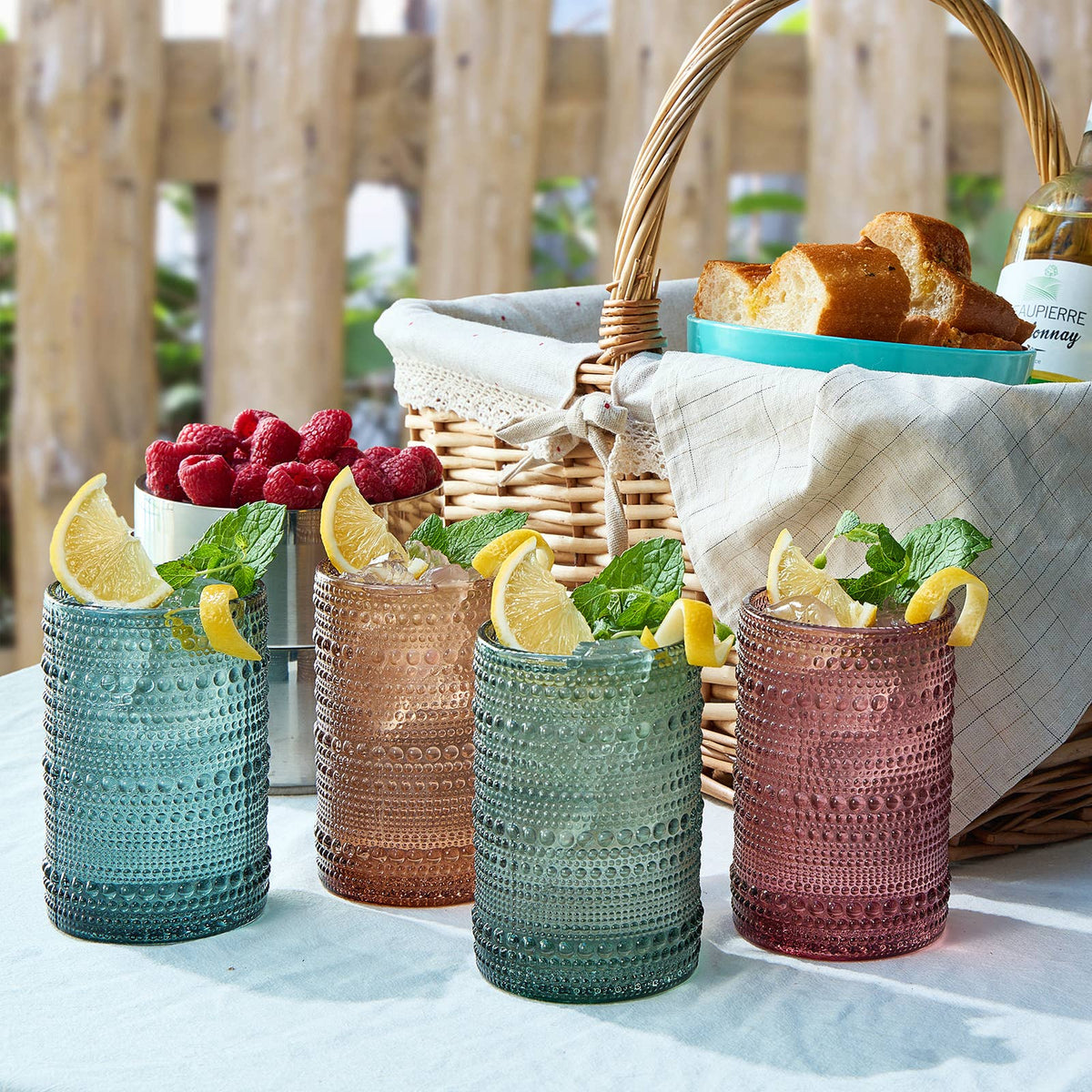 The Wine Savant /  Khen Glassware - Beaded Highball Drinking Glasses | Set of 4 | Muted Color