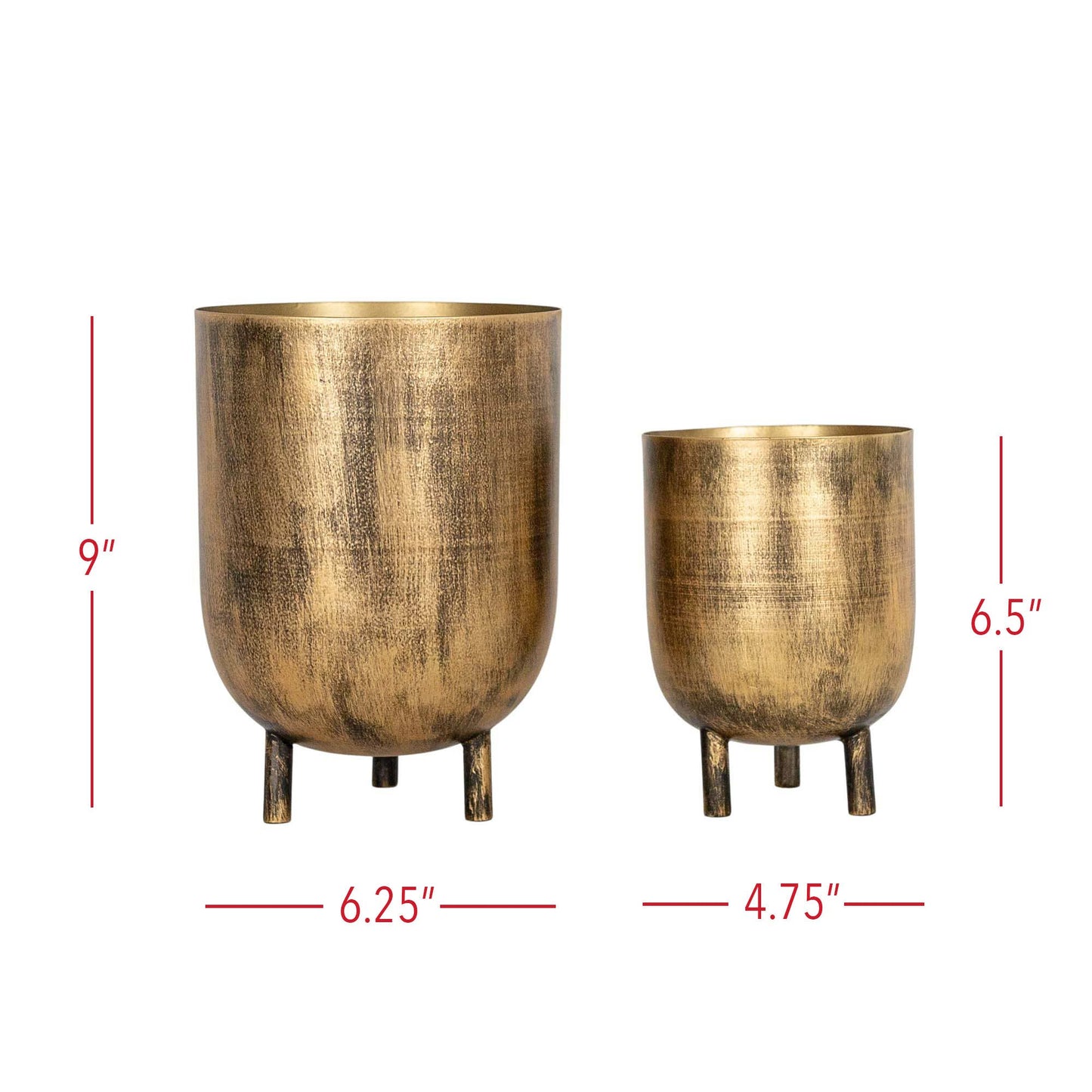 Foreside Home & Garden - Kacela Set of 2 Brass Boho Footed Garden Planter Pots Metal