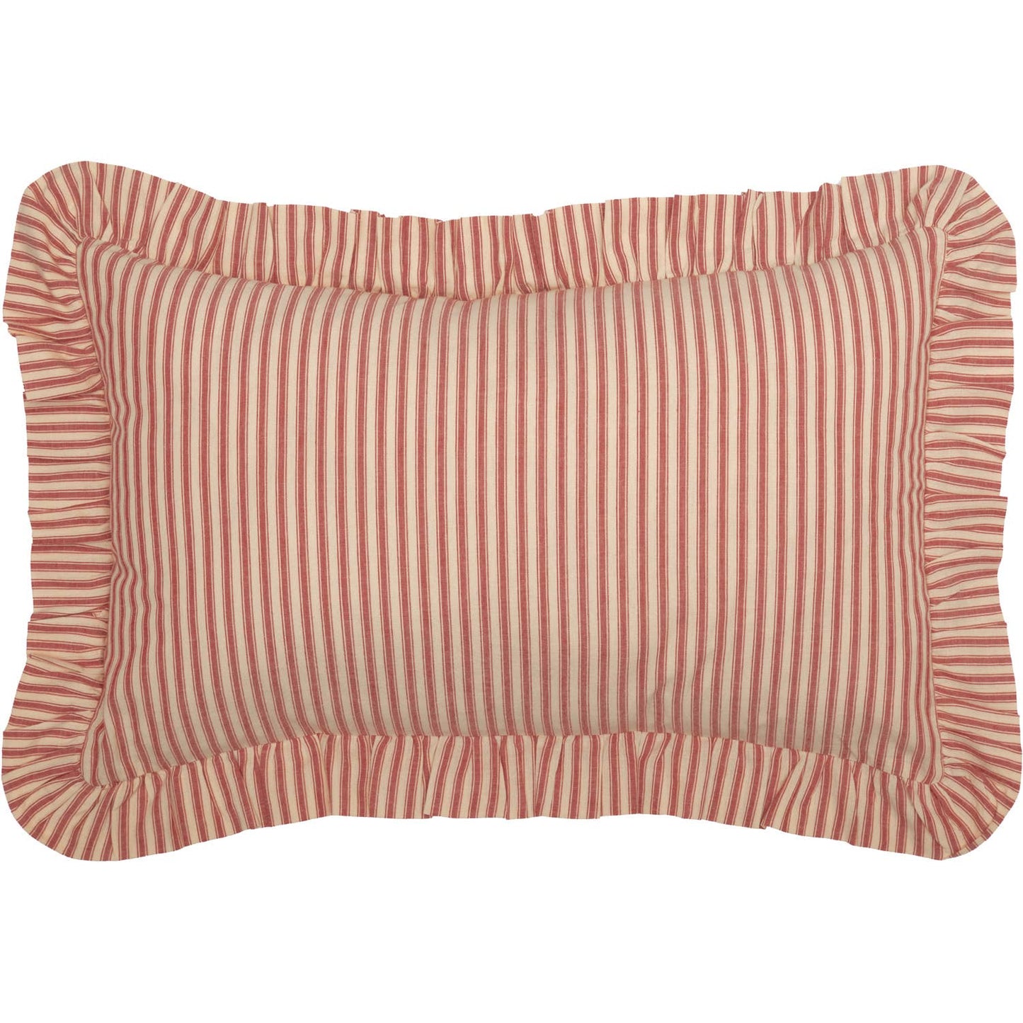 VHC Brands - Sawyer Mill Red Ticking Stripe Ruffled Pillow 14x22