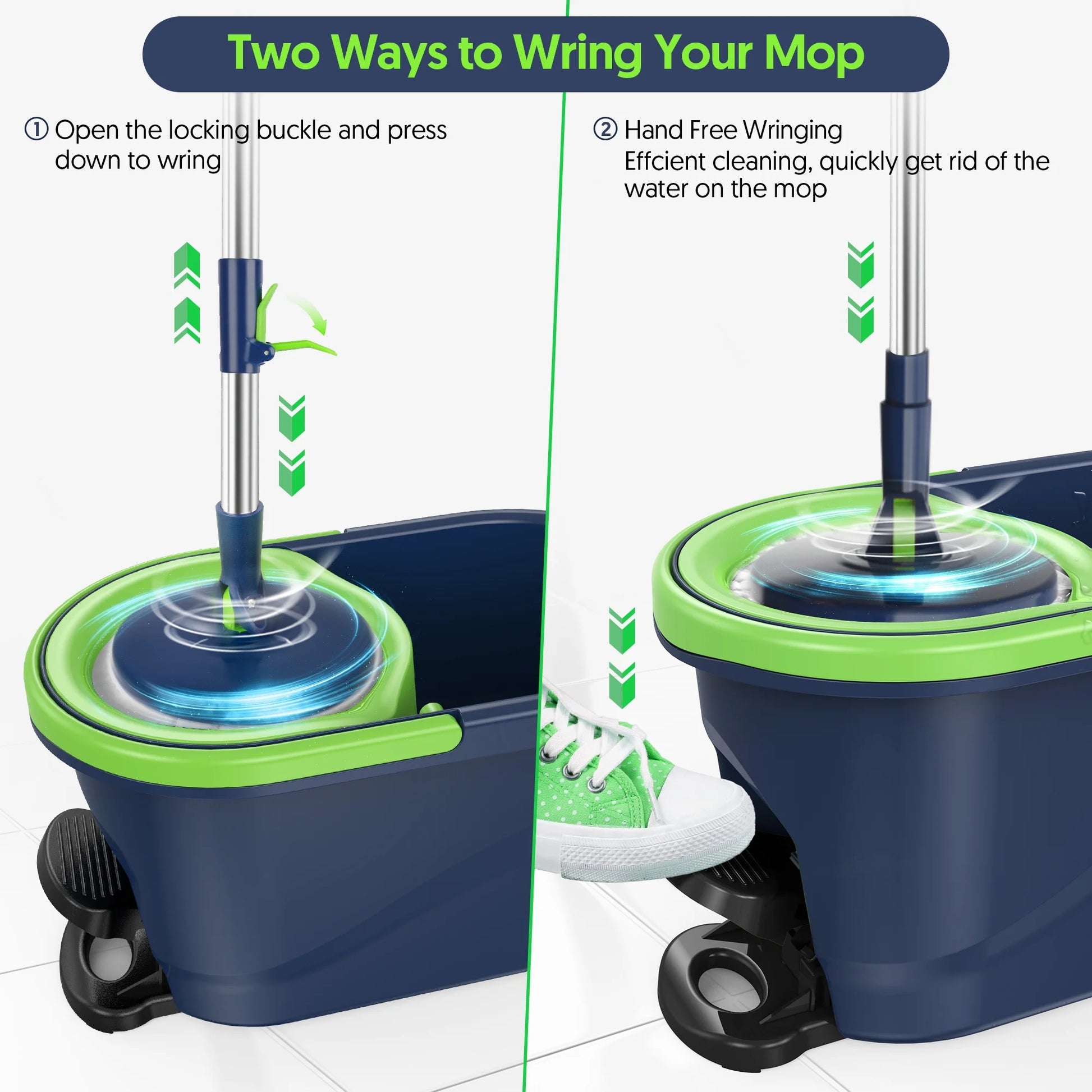 Spin Mop and Bucket with Wringer Set for Floors Cleaning Heavy Duty System, Green