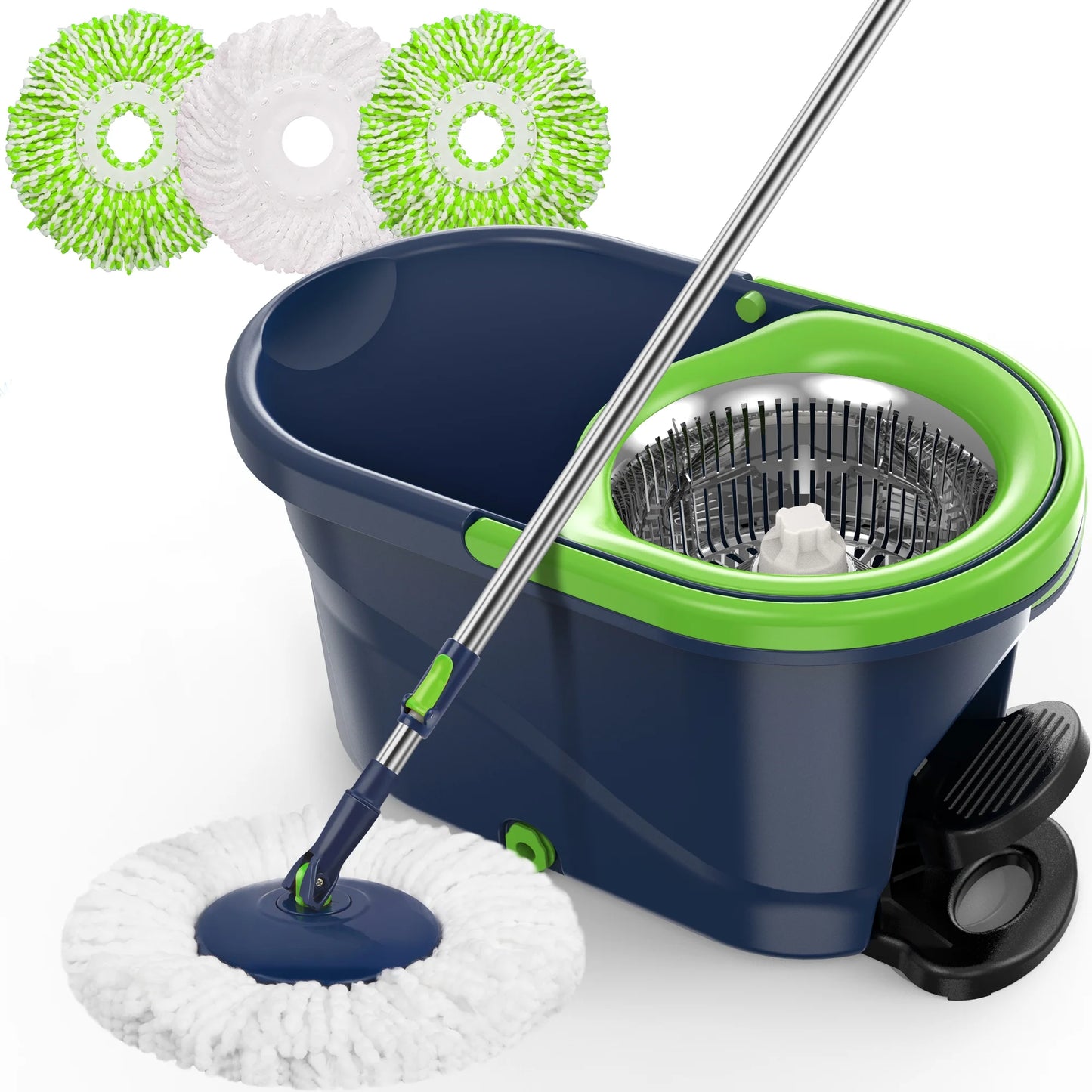 Spin Mop and Bucket with Wringer Set for Floors Cleaning Heavy Duty System, Green