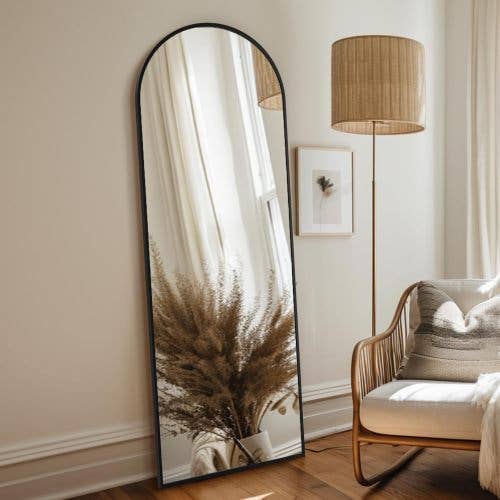 Black 63x20 Inch Metal Arch Stand Full Length Mirror