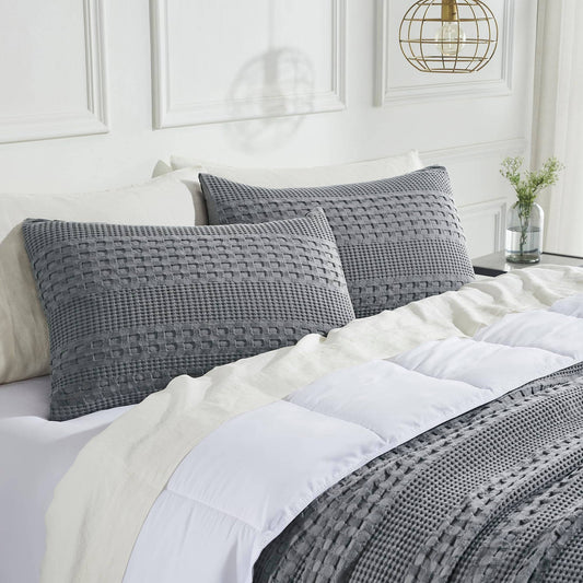 VHC Brands - Dark Gray Waffle Weave Cotton Queen Sham Set of 2 20x30