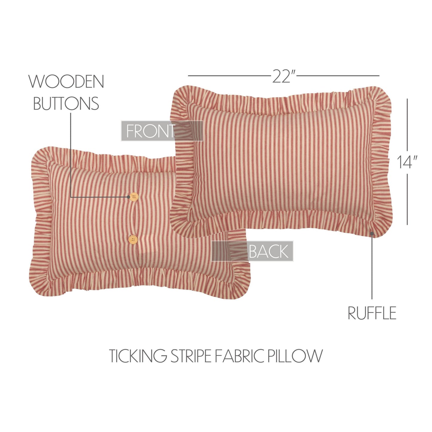 VHC Brands - Sawyer Mill Red Ticking Stripe Ruffled Pillow 14x22