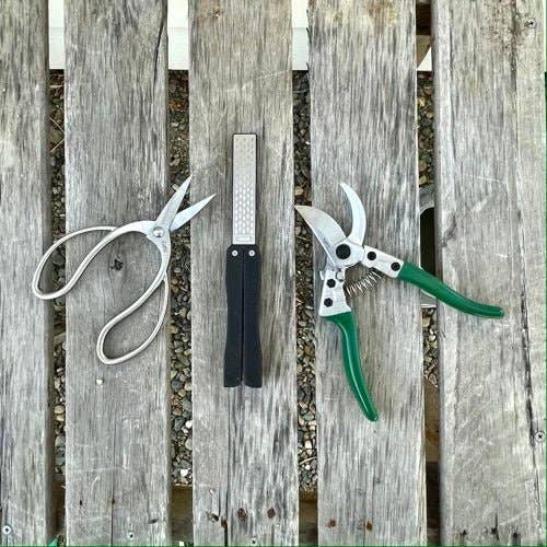 Celtic Farm LLC - Garden Tool Sharpener - Diamond + Carbon Steel Hone Reversible Paddle For Sharpening Pruners, Clippers Mower Blades and Scissors