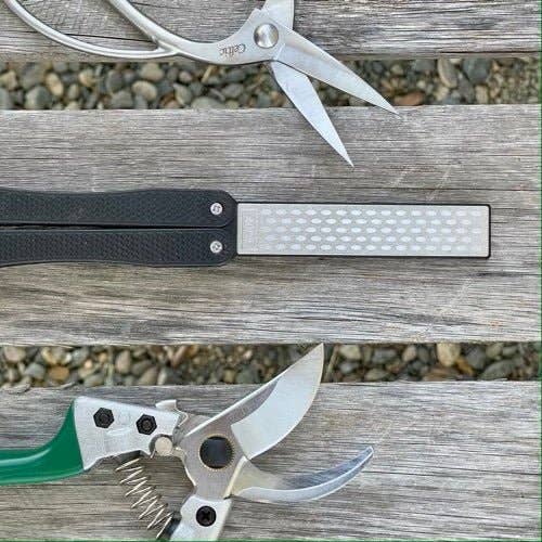 Celtic Farm LLC - Garden Tool Sharpener - Diamond + Carbon Steel Hone Reversible Paddle For Sharpening Pruners, Clippers Mower Blades and Scissors