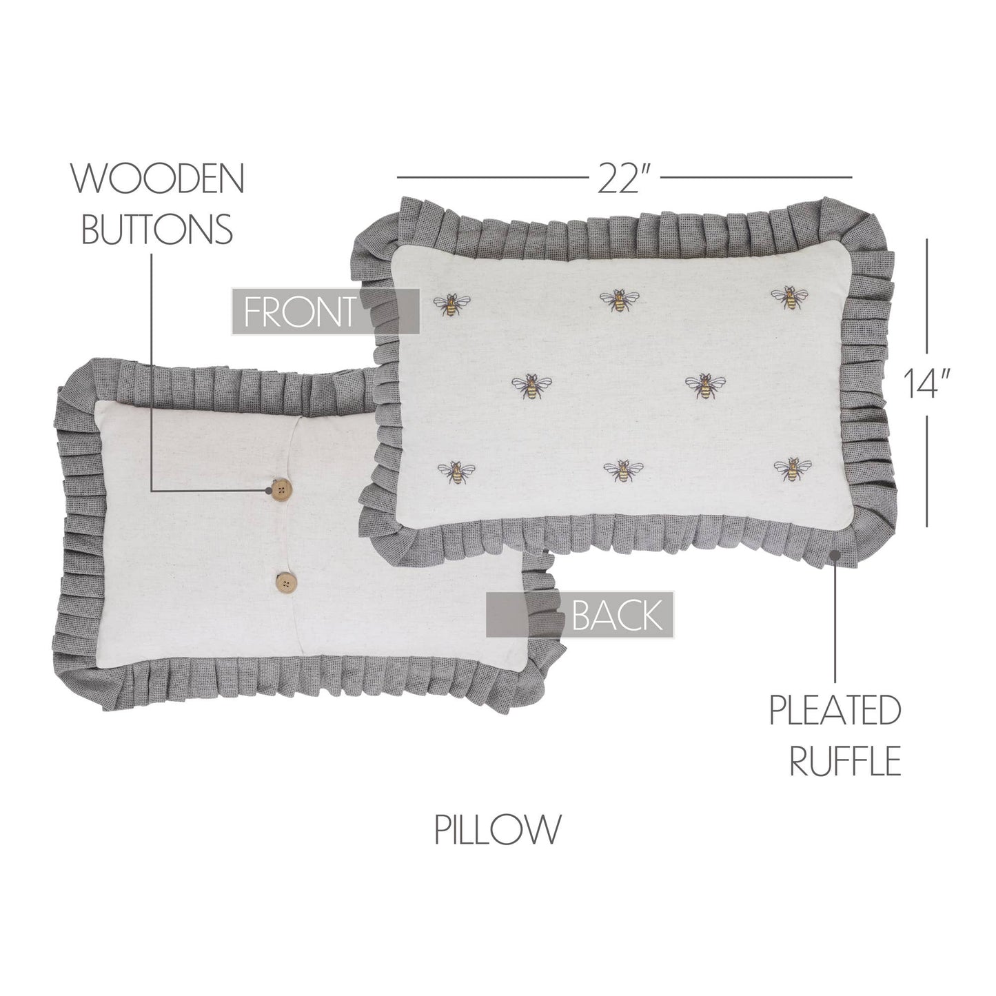 VHC Brands - Embroidered Bee Pillow 14x22