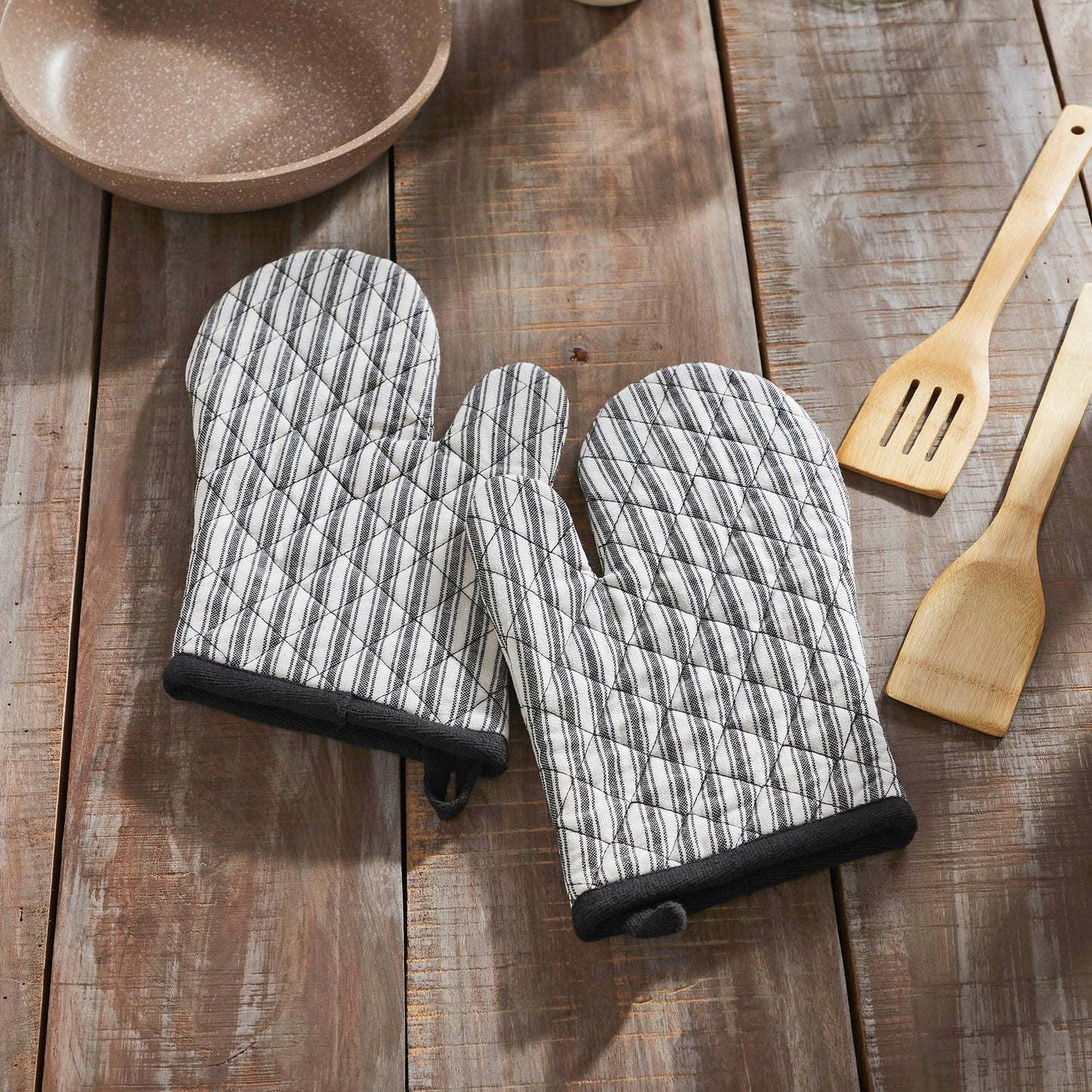 VHC Brands - Sawyer Mill Black Ticking Stripe Oven Mitt Set of 2