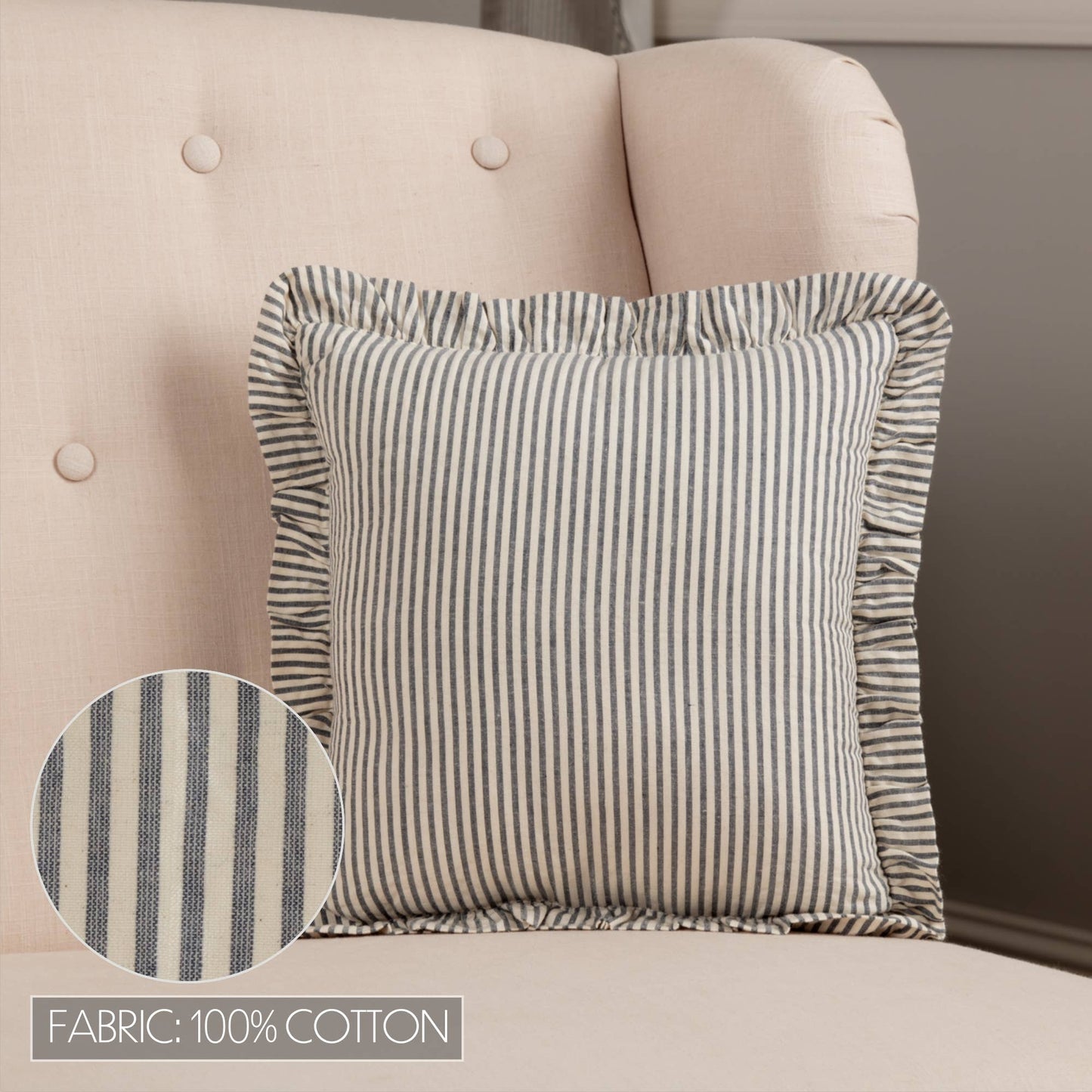 VHC Brands - Farmhouse Ticking Stripe Pillow 12x12 – Blue Seersucker