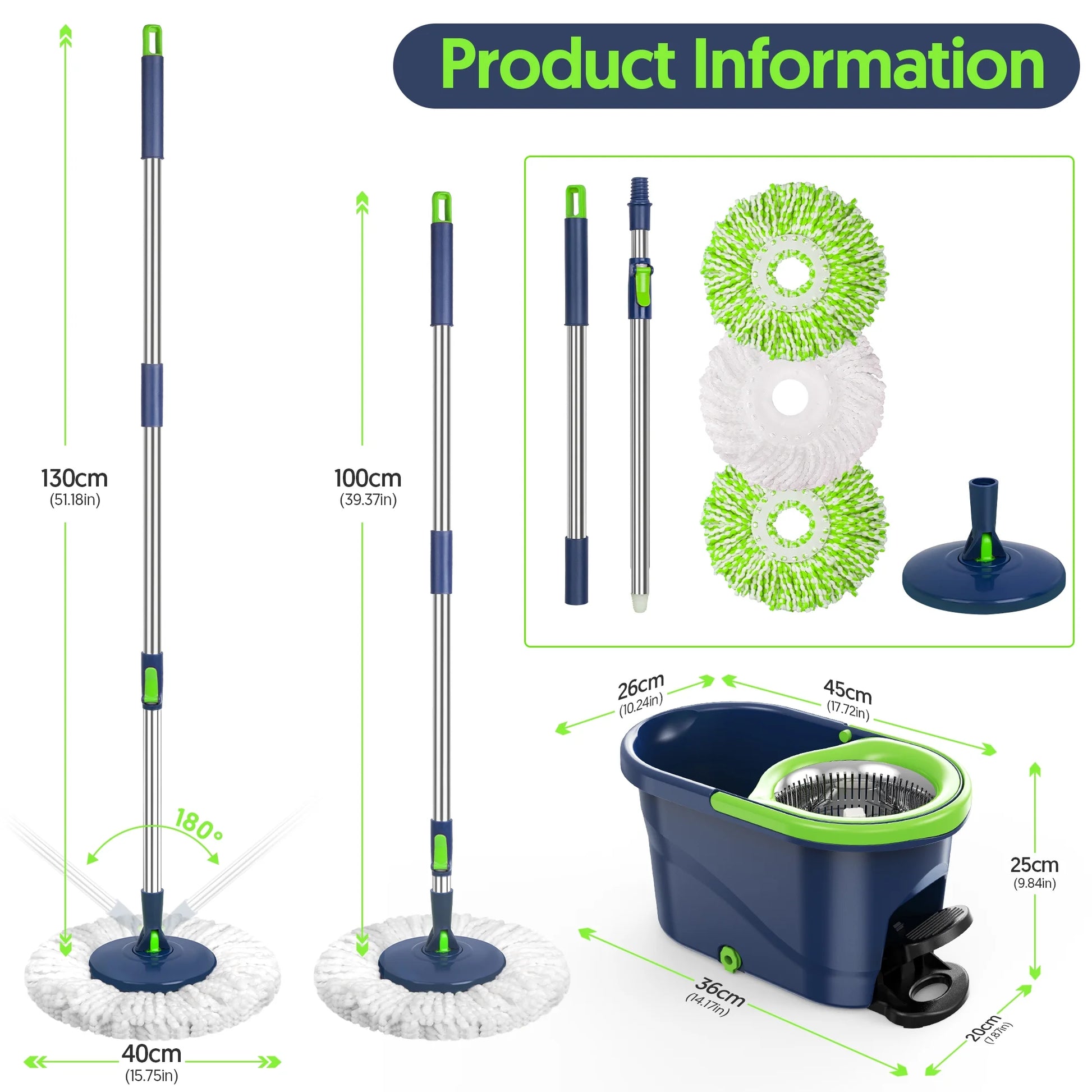 Spin Mop and Bucket with Wringer Set for Floors Cleaning Heavy Duty System, Green