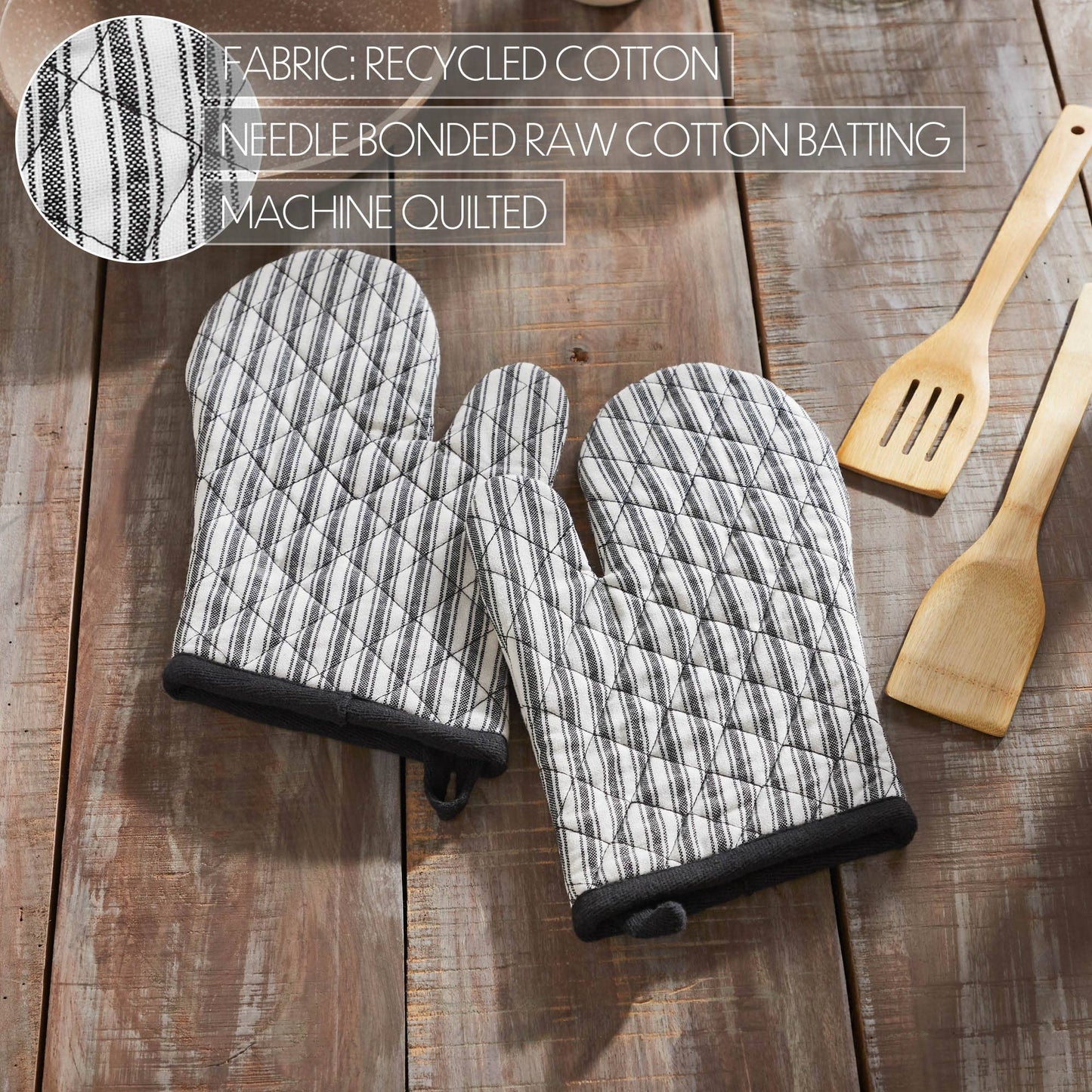 VHC Brands - Sawyer Mill Black Ticking Stripe Oven Mitt Set of 2