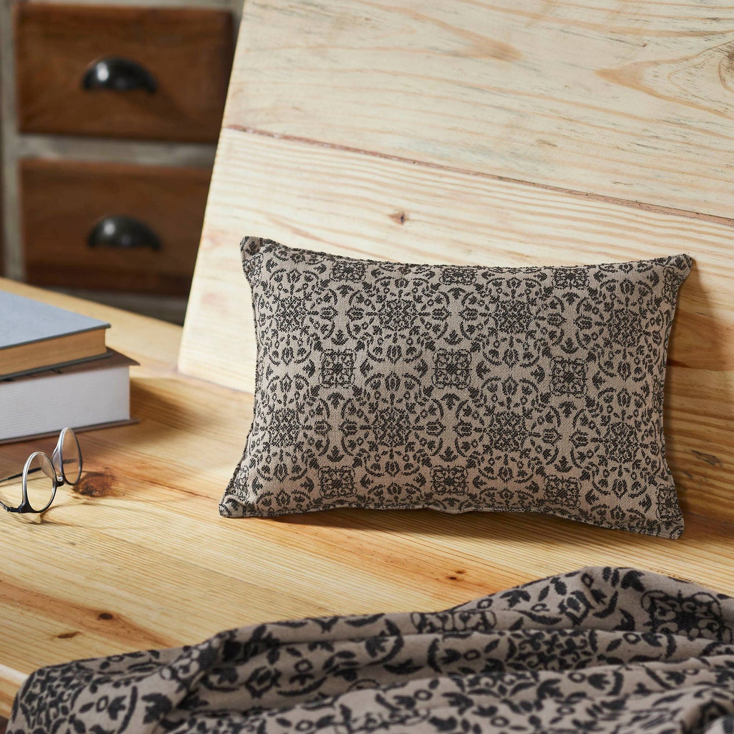 VHC Brands - Custom House Black Tan Jacquard Pillow 9.5x14