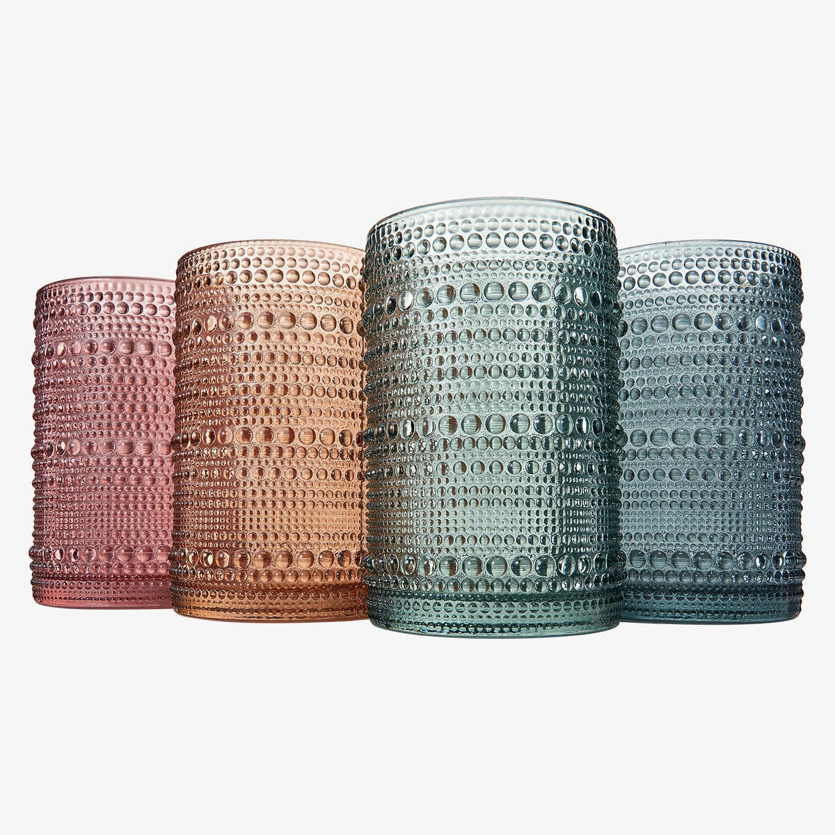 The Wine Savant /  Khen Glassware - Beaded Highball Drinking Glasses | Set of 4 | Muted Color
