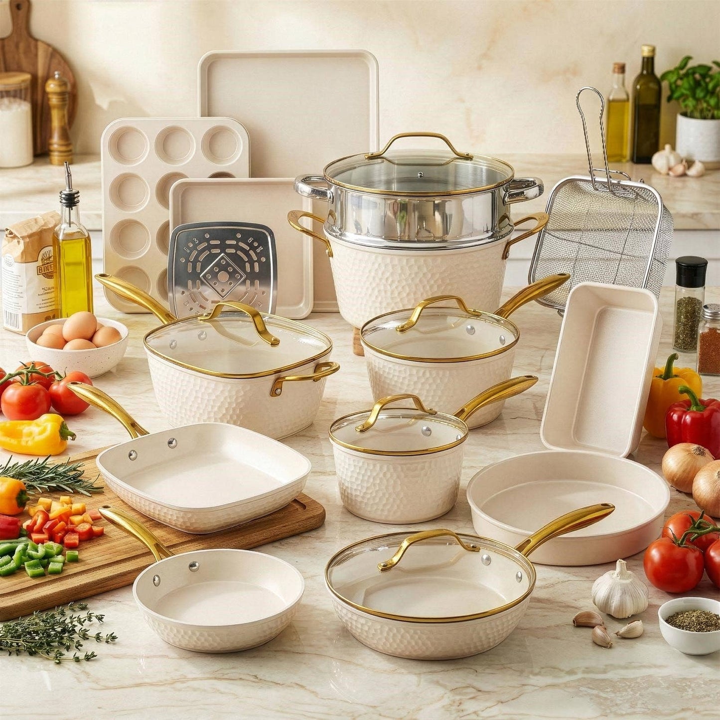 Gotham Steel/Granitestone - Gotham Steel Pro Hammered Collection 20-Piece Cream