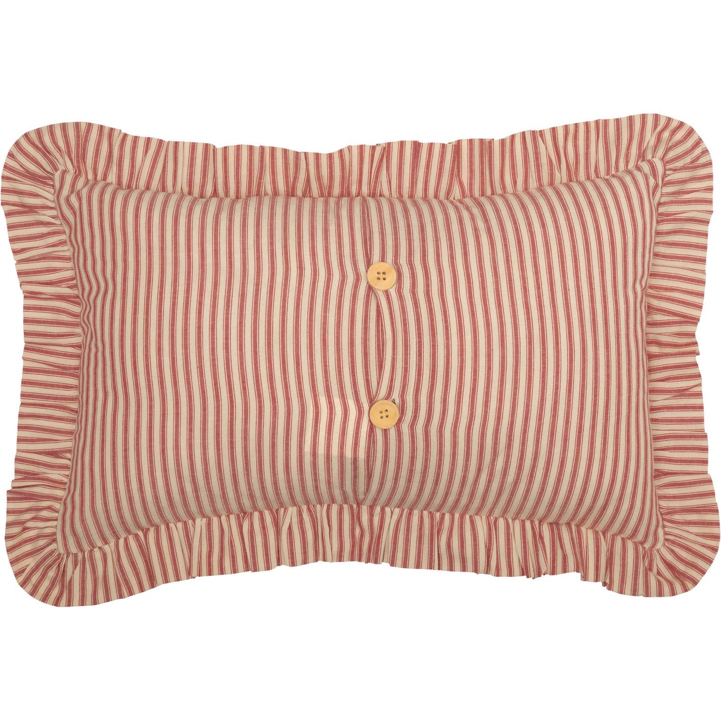 VHC Brands - Sawyer Mill Red Ticking Stripe Ruffled Pillow 14x22